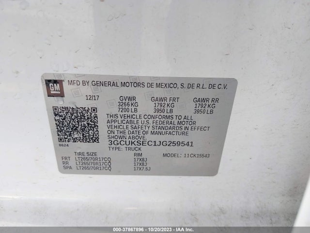 Chevrolet Silverado 1500 1lz 2018 3GCUKSEC1JG259541 Image 9