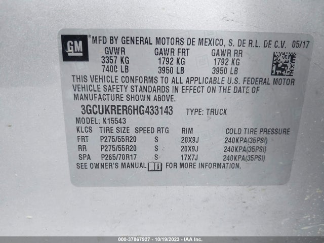 Chevrolet Silverado 1500 Lt 2017 3GCUKRER6HG433143 Image 9