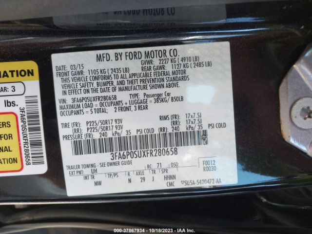 3FA6P0SUXFR280658 Ford Fusion Energi Titanium