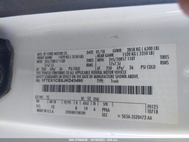 1FTEX1CBXJKD43490 Ford F-150 Xl/xlt