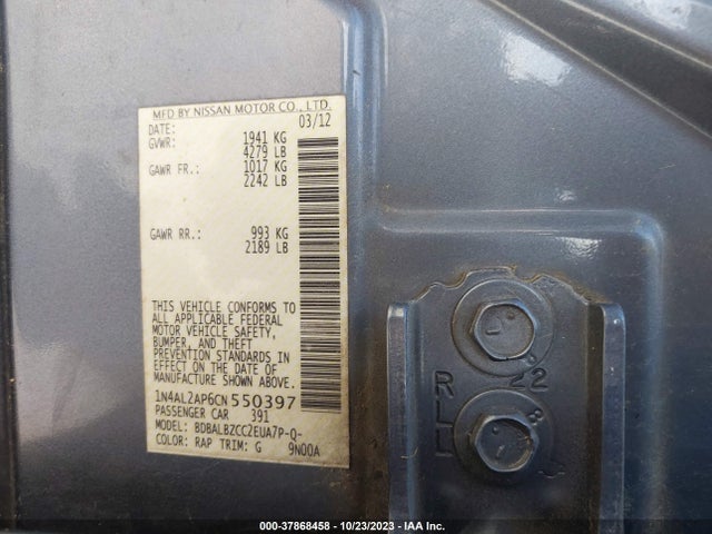 2012 NISSAN ALTIMA 2.5 S VIN: 1N4AL2AP6CN550397