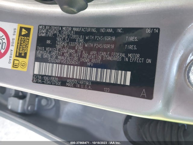 Toyota Highlander Le 2014 5TDZARFH5ES008041 Image 9