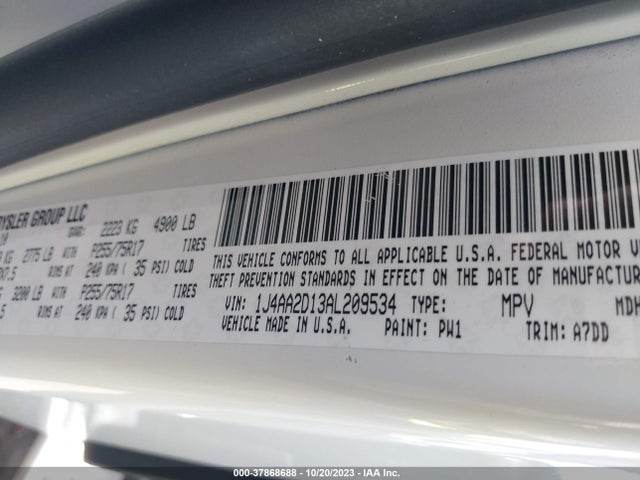 2010 JEEP WRANGLER SPORT VIN: 1J4AA2D13AL209534
