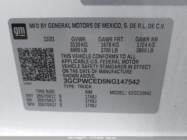 Chevrolet Silverado 1500 Ltd Lt 2022 3GCPWCED5NG147542 Image 9