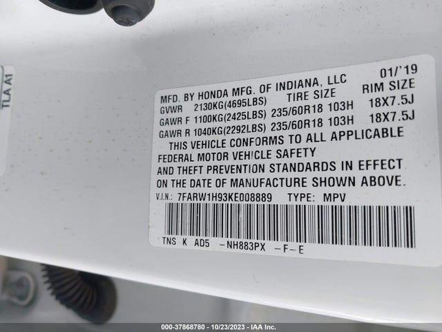 Honda Cr-v Touring 2019 7FARW1H93KE008889 Image 9