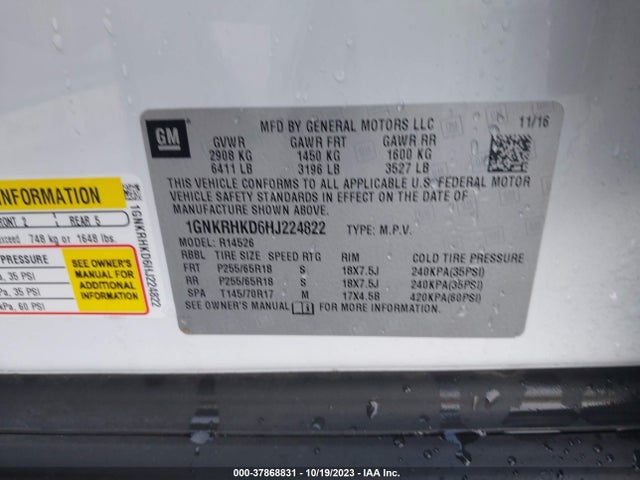 Chevrolet Traverse Lt 2017 1GNKRHKD6HJ224822 Image 9