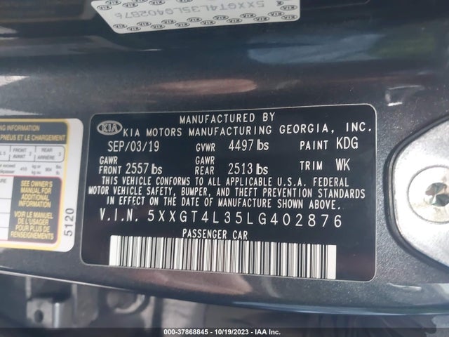 KIA Optima Lx 2020 5XXGT4L35LG402876 Image 9