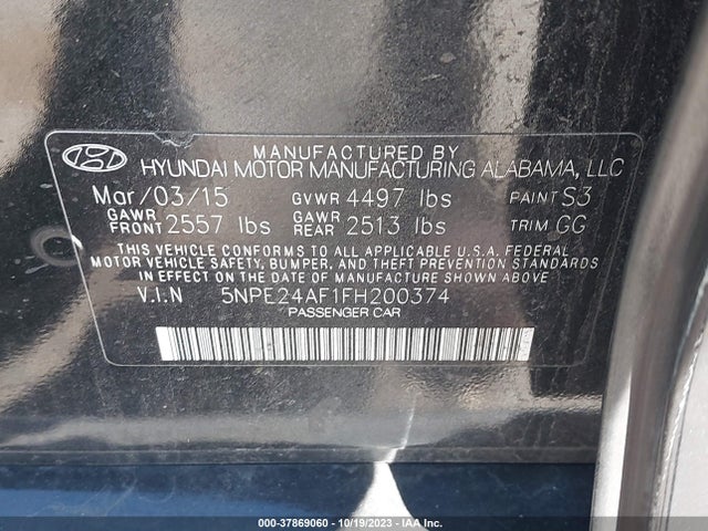 Hyundai Sonata 2.4l Se 2015 5NPE24AF1FH200374 Image 9