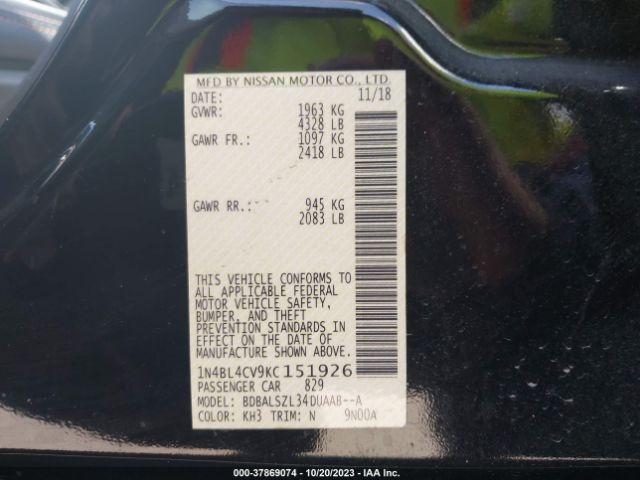 1N4BL4CV9KC151926 Nissan Altima 2.5 Sr