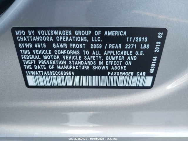 1VWAT7A33EC053954 Volkswagen Passat Wolfsburg Ed