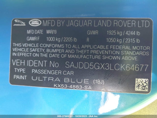 2020 JAGUAR F-TYPE SAJDD5GX3LCK64677 Photo 8