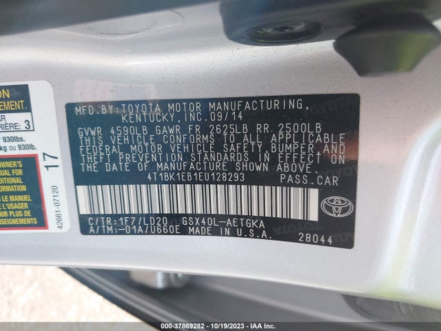 2014 TOYOTA AVALON XLE VIN: 4T1BK1EB1EU128293