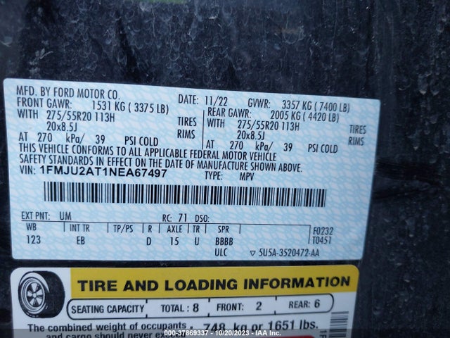 1FMJU2AT1NEA67497 Ford Expedition Limited