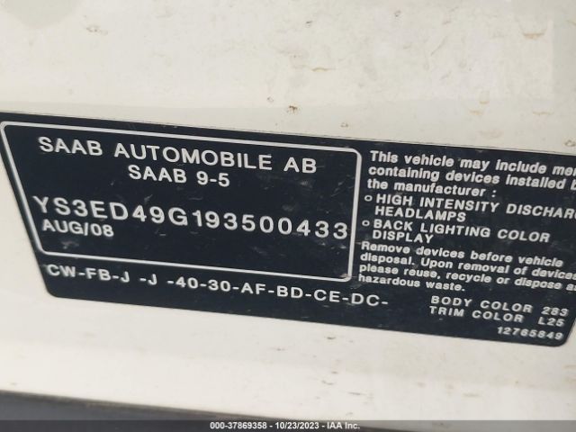 2009 SAAB 9-5 YS3ED49G193500433 Photo 8