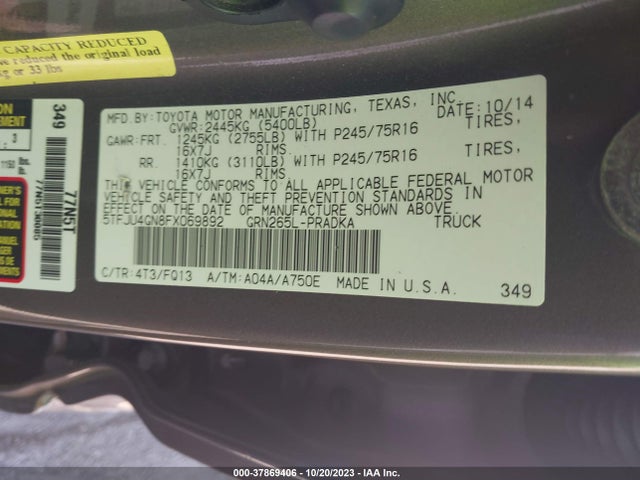 Toyota Tacoma Prerunner 2015 5TFJU4GN8FX069892 Image 9