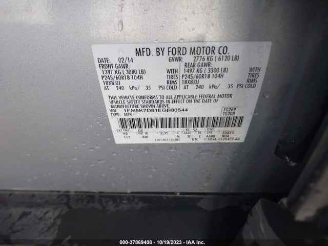 Ford EXPLORER XLT 2014 1FM5K7D81EGB80544 Image 9