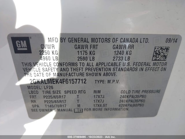 GMC Terrain Sle 2015 2GKALMEK4F6157712 Image 9