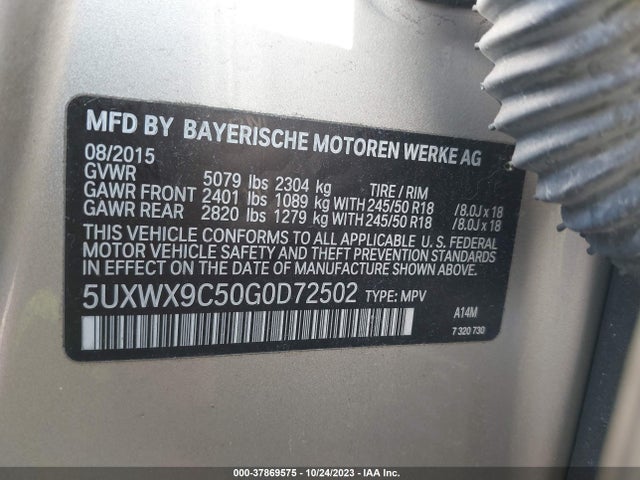2016 BMW X3 XDRIVE28I VIN: 5UXWX9C50G0D72502