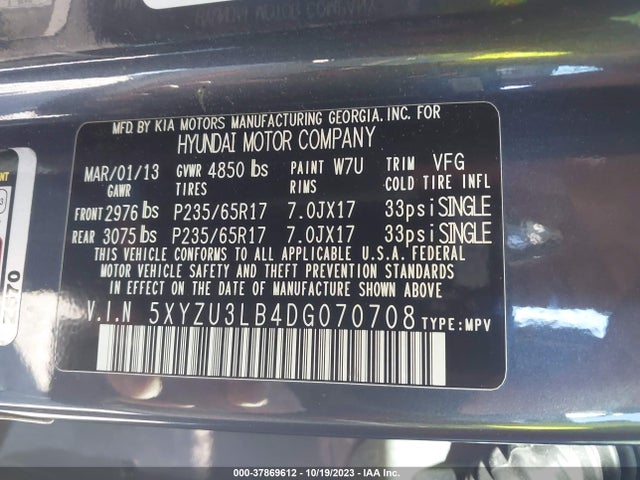 2013 HYUNDAI SANTA FE SPORT VIN: 5XYZU3LB4DG070708