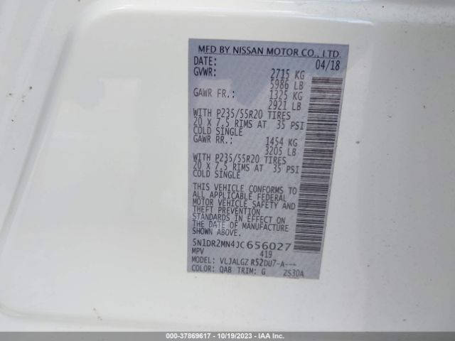 5N1DR2MN4JC656027 Nissan Pathfinder Sl