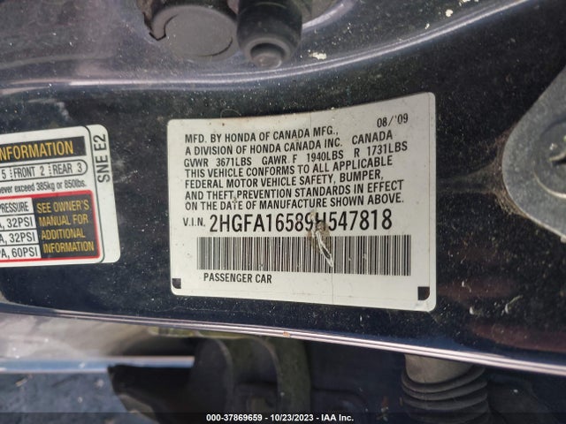 2009 HONDA CIVIC SDN LX VIN: 2HGFA16589H547818