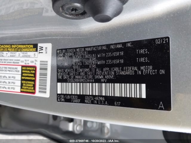 5TDGZRBHXMS534444 Toyota Highlander Xle