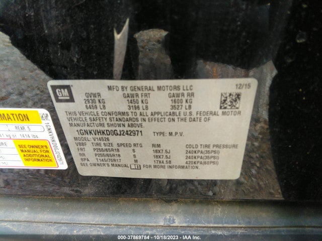 Chevrolet Traverse Lt 2016 1GNKVHKD0GJ242971 Image 9