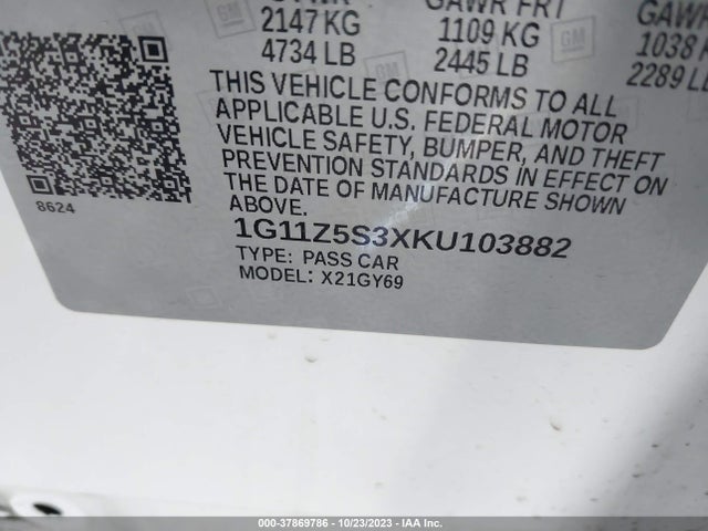 Chevrolet IMPALA LT 2019 1G11Z5S3XKU103882 Image 9