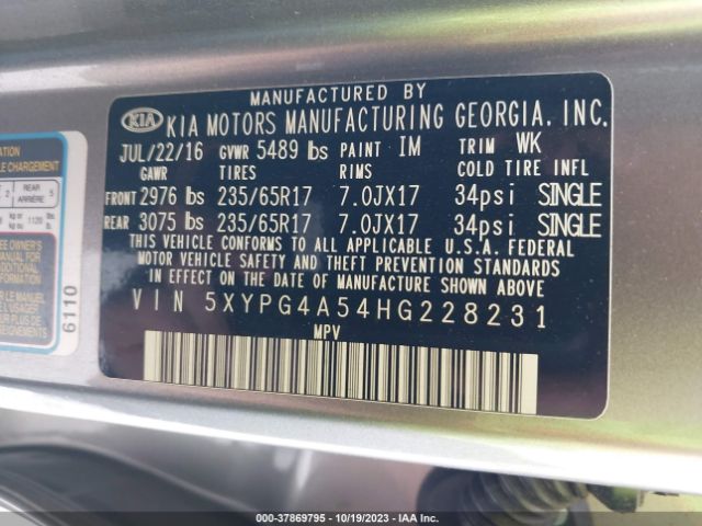 5XYPG4A54HG228231 KIA Sorento Lx V6
