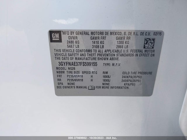Cadillac Srx Base 2015 3GYFNAE37FS599155 Image 9