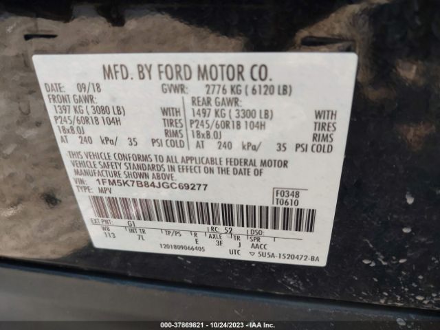 1FM5K7B84JGC69277 Ford Explorer Base