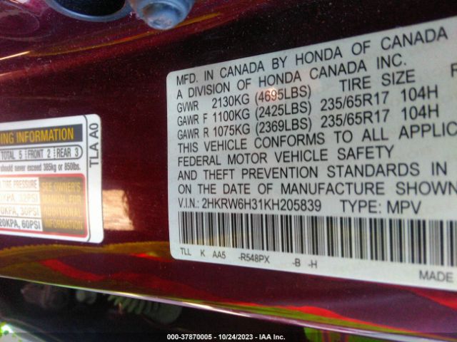 2HKRW6H31KH205839 Honda CR-V LX