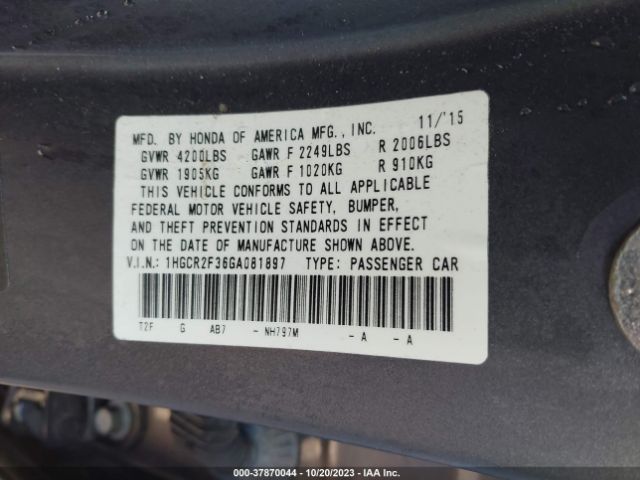 1HGCR2F36GA081897 Honda Accord Sedan Lx
