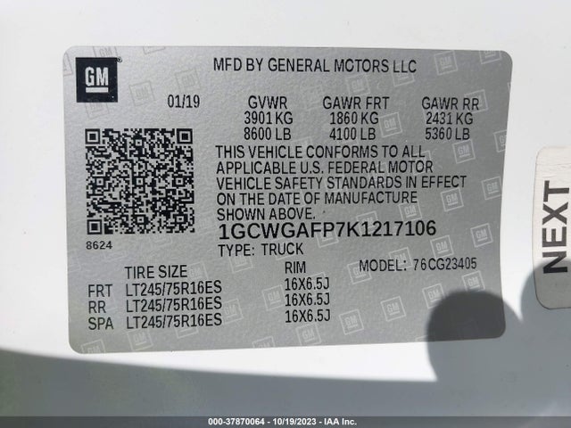 Chevrolet EXPRESS CARGO VAN 2019 1GCWGAFP7K1217106 Image 9
