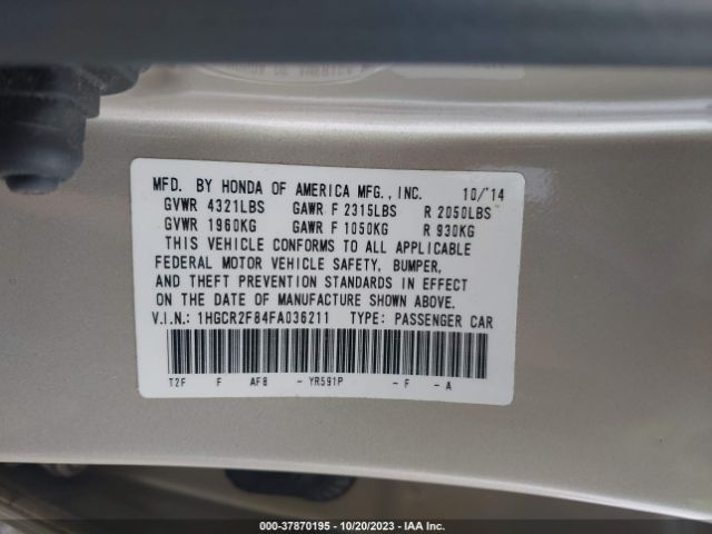 1HGCR2F84FA036211 Honda Accord Sedan Ex-l