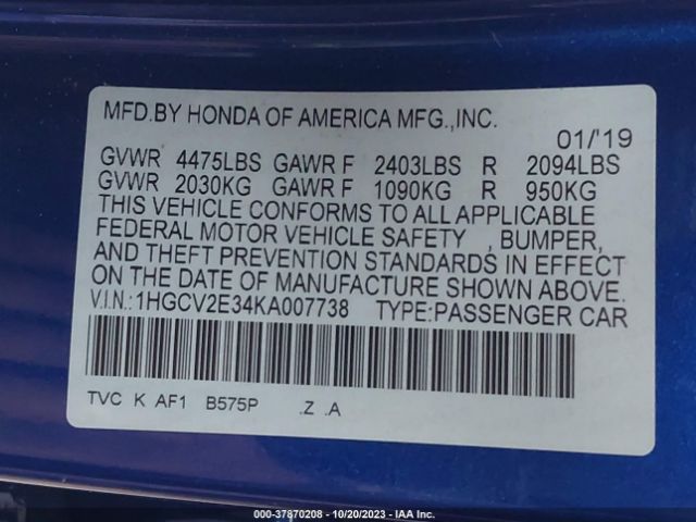 1HGCV2E34KA007738 Honda Accord Sport 2.0t