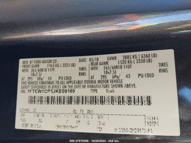 Ford F-150 Xlt 2018 1FTEW1CP5JKE00189 Image 9