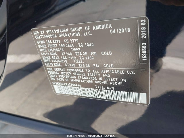 1V2KR2CAXJC566244 Volkswagen Atlas 3.6l V6 Se