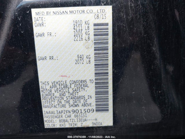 Nissan Altima 2.5 Sl 2015 1N4AL3AP2FN901509 Image 9