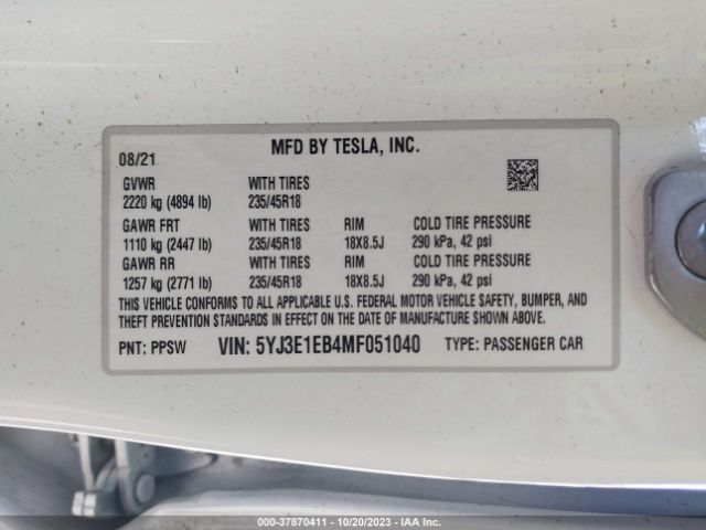 2021 TESLA MODEL 3 5YJ3E1EB4MF051040 Photo 8
