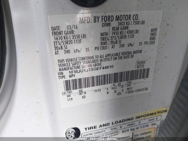 Ford Expedition Xlt 2016 1FMJU1JT5GEF44610 Image 9