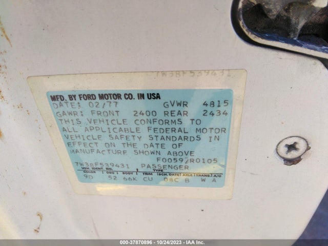 1977 MERCURY MONARCH VIN: 7W38F539431