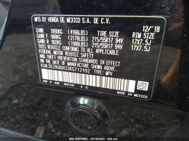 Honda HR-V LX 2019 3CZRU6H33KG712492 Image 9