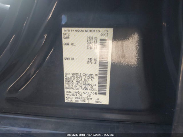 Nissan Altima 2.5 S 2015 1N4AL3AP5FC421766 Image 9
