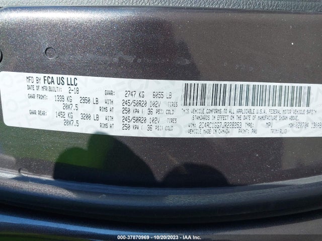 2018 CHRYSLER PACIFICA LIMITED VIN: 2C4RC1GG7JR228253