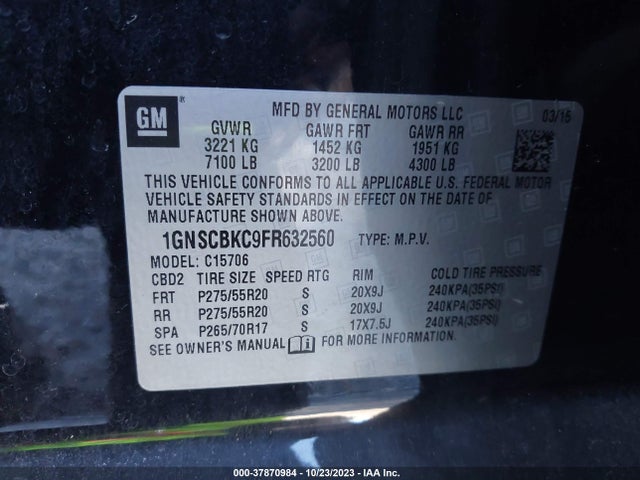 Chevrolet Tahoe Lt 2015 1GNSCBKC9FR632560 Image 9