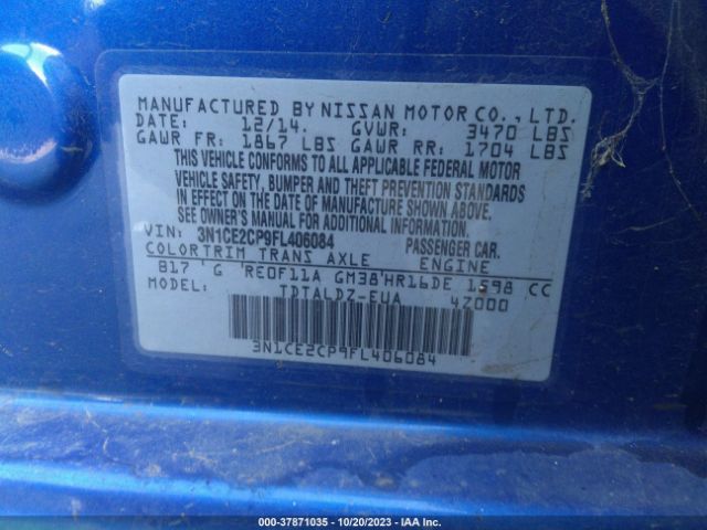 3N1CE2CP9FL406084 Nissan Versa Note S/s Plus/sv/sr/sl