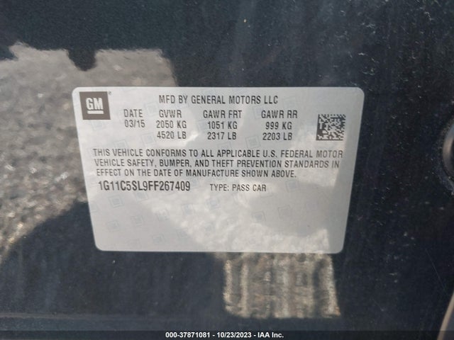2015 CHEVROLET MALIBU 1LT VIN: 1G11C5SL9FF267409