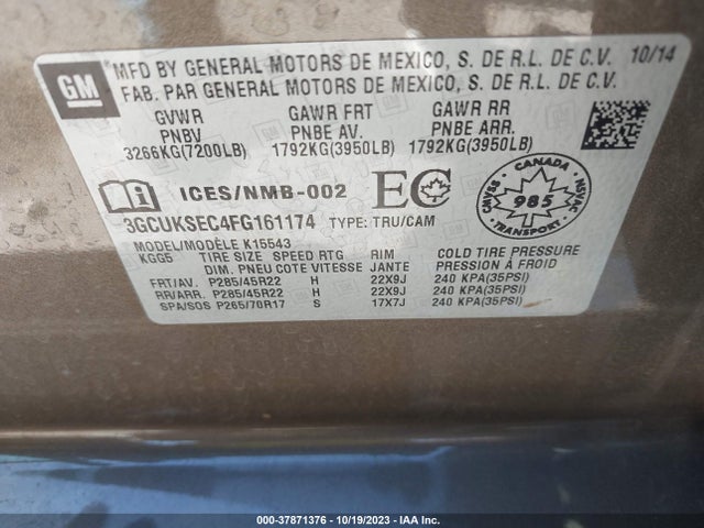 Chevrolet Silverado 1500 Ltz 2015 3GCUKSEC4FG161174 Image 9