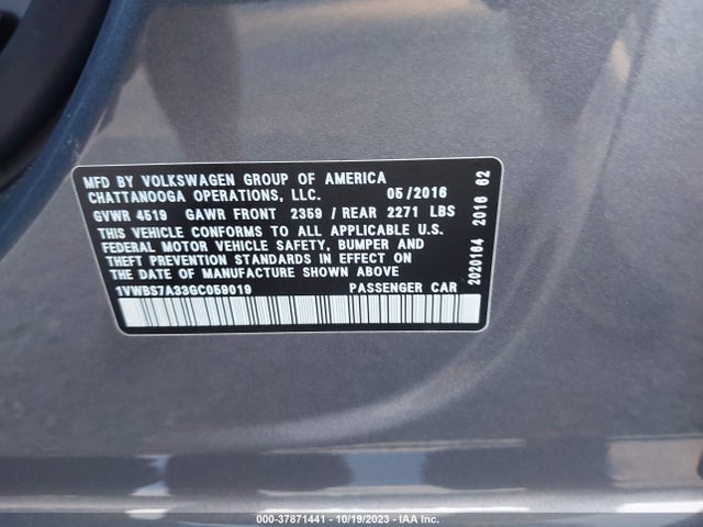 1VWBS7A33GC059019 Volkswagen Passat 1.8t Se W/technology